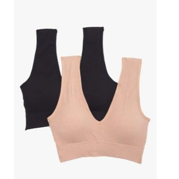 Real Underwear Womens Black Tan Seamless Padded V Neck Bralettes 2 Pk Sz XL New - Picture 2 of 7